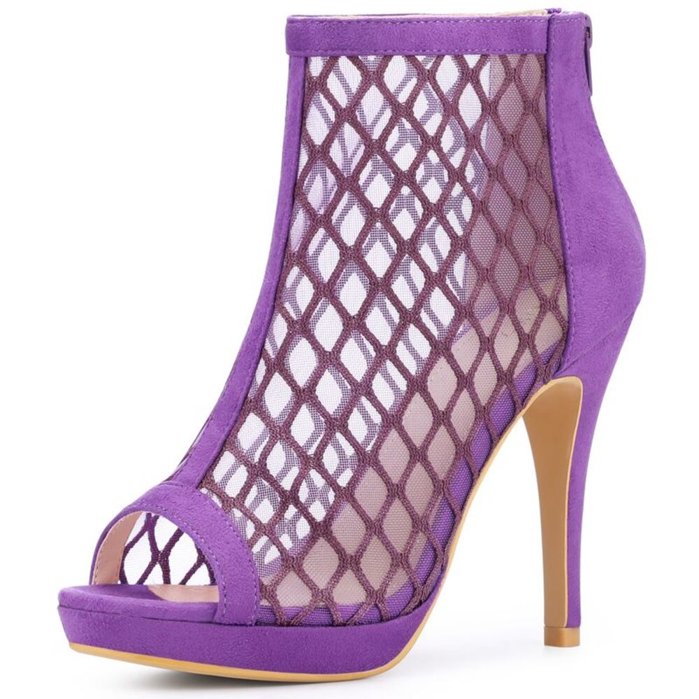 Platform Peep Toe Mesh Back Zip Stiletto Heel Sandal Purple